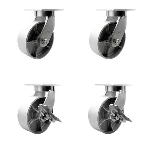 Service Caster 8'' Heavy Duty Semi Steel Cast Iron Wheel Swivel Caster Set with 2 Brakes, 4PK CRAN-SCC-KP92S830-SSR-2-SLB-2 - main